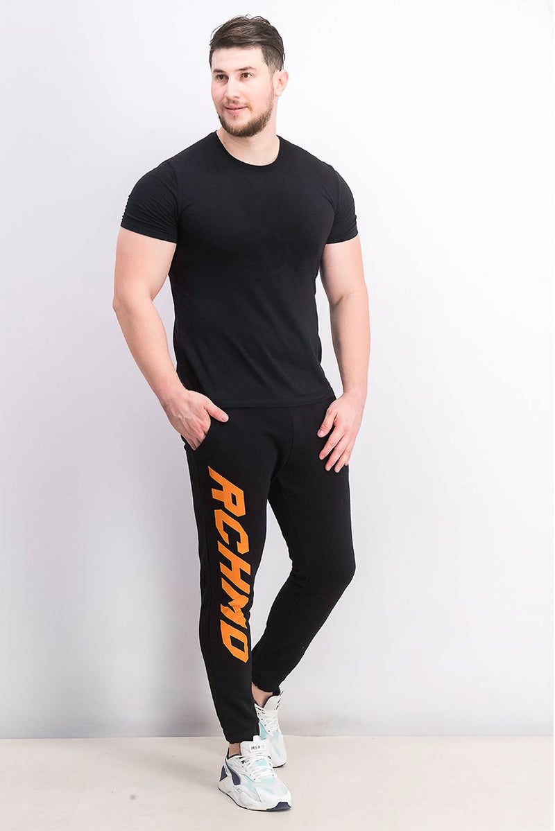 JOHN RICHMOND Men Sportswear Fit Drawstring Graphic Track Pants, Black - Image 4